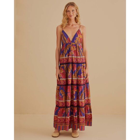 Farm Rio Blue Forest Mosaic Sleeveless Maxi Dress XL NEW - Picture 1 of 4